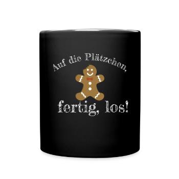 Weihnachten Plätzchen - Tasse einfarbig - Schwarz - Vorne
