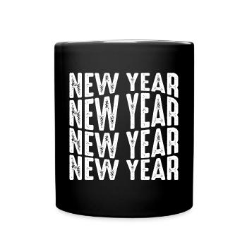 New Year Repeated Text Pattern - Full Colour Mug - black - Front