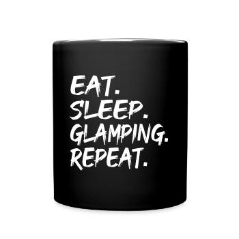 Manger. DORMIR. GLAMPING. RÉPÉTER. - Mug uni - noir - Devant