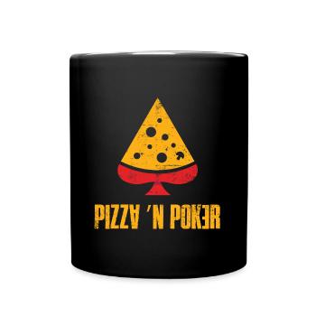 Pizza und Poker - Tasse einfarbig - Schwarz - Vorne
