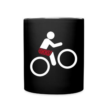 Fahrrad - ohne Akku - Muskeln - lustiger Spruch - Tasse einfarbig - Schwarz - Vorne