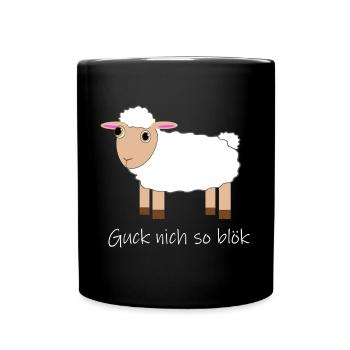 "Guck nich so blök" Glubschaugen Schaf - Tasse einfarbig - Schwarz - Vorne