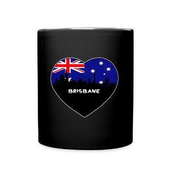 Brisbane Australia Flag Skyline Travel Souvenir - Full Colour Mug - black - Front