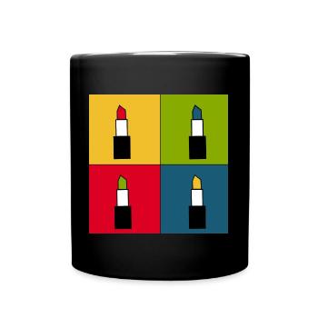 Pop-Art Lippen Lippenstift Poster bunt Geschenk - Tasse einfarbig - Schwarz - Vorne