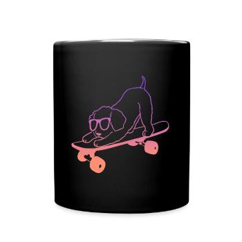 Skateboarder Skating Dog on Skateboard - Full Colour Mug - black - Front