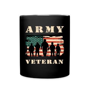 Army veteran with USA flag - Full Colour Mug - black - Front