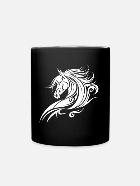 Pferd, Reiten, Tribal Tattoo Style, Tier Natur Fan - Tasse einfarbig - Schwarz