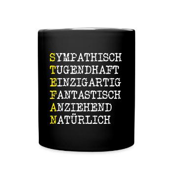 Positive Eigenschaften Stefan - Tasse einfarbig - Schwarz - Vorne