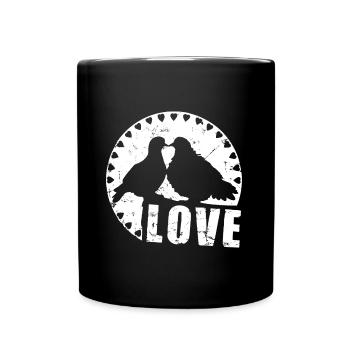 LOVE -Turteltauben der Liebe- shabby chic marriage - Tasse einfarbig - Schwarz - Vorne
