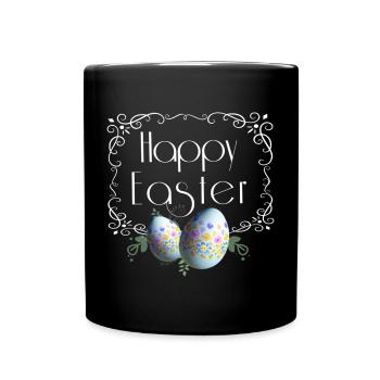 Happy Easter lettering with Easter eggs - Full Colour Mug - black - Front