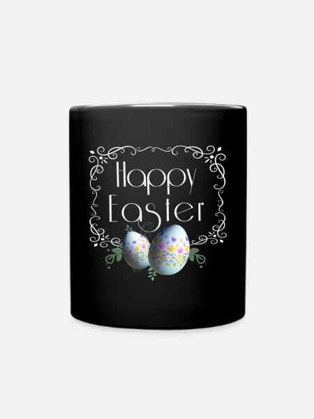 Happy Easter Schriftzug mit Ostereier - Tasse einfarbig - Schwarz
