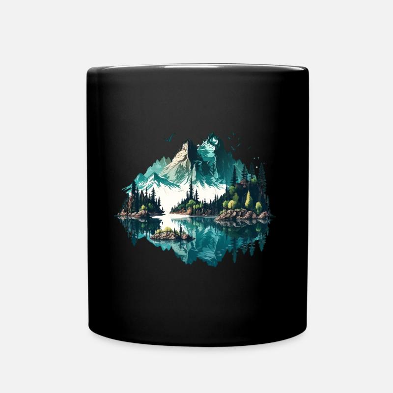 Atemberaubende Landschaft mit Berg, See, Bäume - Tasse einfarbig - Schwarz