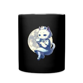 Cat Nurse Drinking Coffee on the moon - Full Colour Mug - black - Front