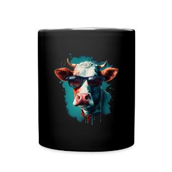 Eine Kuh mit Sonnenbrille - Tasse einfarbig - Schwarz - Vorne