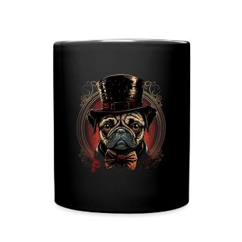 Kleiner Mops mit großem Hut - Tasse einfarbig - Schwarz - Vorne