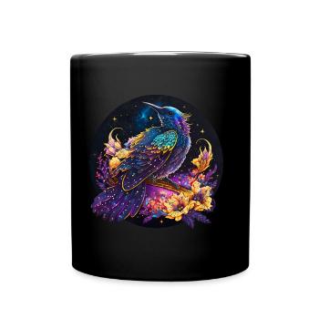Oiseau de nuit, merle, rossignol, fleurs, en détresse - Mug uni - noir - Devant