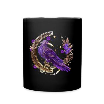 Mystical Crow, Wicca, Morrigan, Celtic, Raven - Full Colour Mug - black - Front