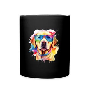 Gelber Labrador Retriever Hund mit Sonnenbrille - Tasse einfarbig - Schwarz - Vorne