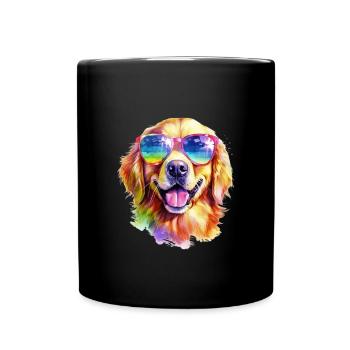 Cooler Golden Retriever Hund mit Sonnenbrille - Tasse einfarbig - Schwarz - Vorne