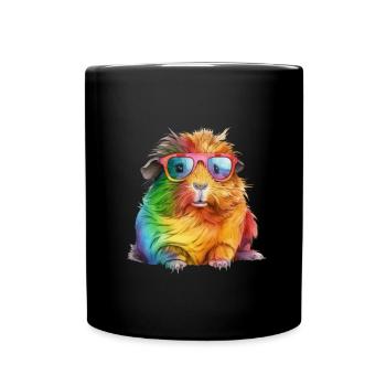 Cool colorful guinea pig with sunglasses - Full Colour Mug - black - Front