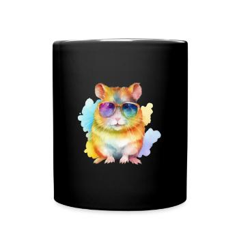 Cooler und bunter Hamster mit Sonnenbrille - Tasse einfarbig - Schwarz - Vorne