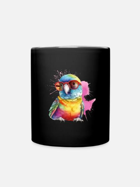 Bunter cooler Papagei mit Brille - Tasse einfarbig - Schwarz