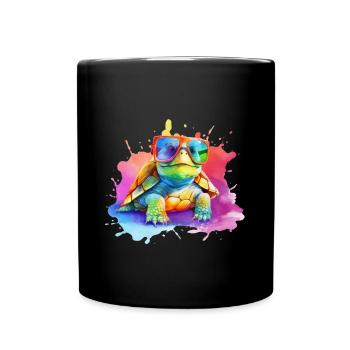 Tortue colorée et cool avec des lunettes de soleil - Mug uni - noir - Devant
