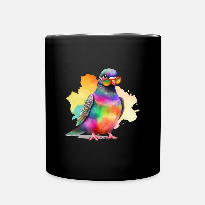 Bunte coole Taube mit Sonnenbrille - Tasse einfarbig - Schwarz