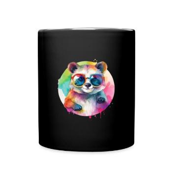 Colorful cool raccoon with sunglasses - Full Colour Mug - black - Front