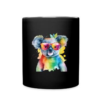 Bunter cooler Koala mit Sonnenbrille - Tasse einfarbig - Schwarz - Vorne