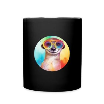 Buntes cooles Erdmännchen mit Sonnenbrille - Tasse einfarbig - Schwarz - Vorne