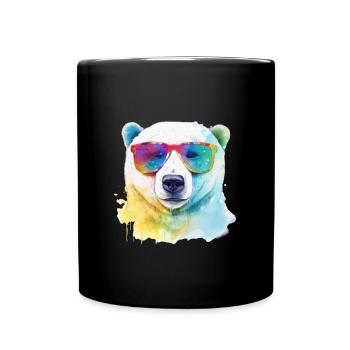 Ours polaire coloré et cool avec des lunettes de soleil - Mug uni - noir - Devant