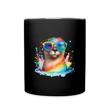 Loutre colorée et cool avec des lunettes de soleil - Mug uni - noir - Devant