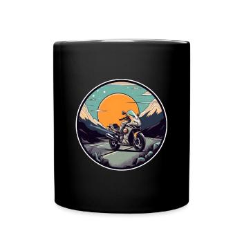Motorrad Tour Landschaft Motorradfahrer Biker - Tasse einfarbig - Schwarz - Vorne