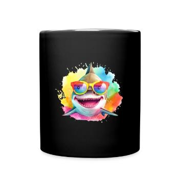 Colorful cool shark with sunglasses - Full Colour Mug - black - Front