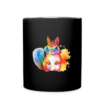 Colorful cool squirrel with sunglasses - Full Colour Mug - black - Front