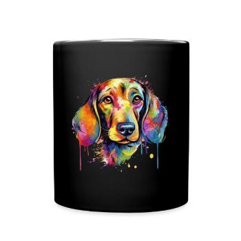 Cooler bunter Dackel Hund - Tasse einfarbig - Schwarz - Vorne