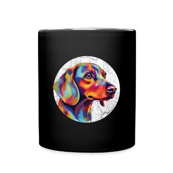 Cooler und bunter Dackel für Hundefreunde - Tasse einfarbig - Schwarz - Vorne