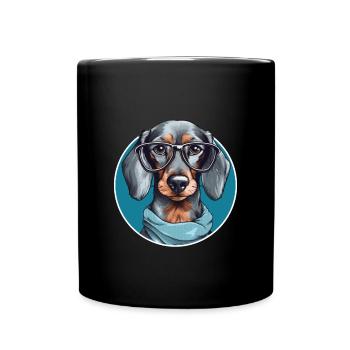 Teckel cool avec lunettes et écharpe chien - Mug uni - noir - Devant