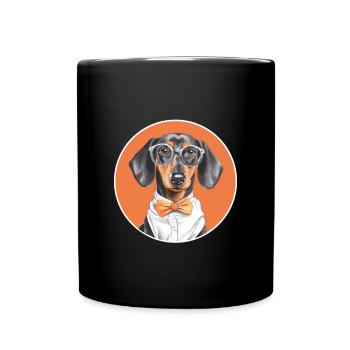 Cute dachshund dog with glasses and bow tie - Full Colour Mug - black - Front