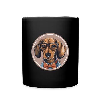 Funny dachshund dog with glasses and bow tie - Full Colour Mug - black - Front