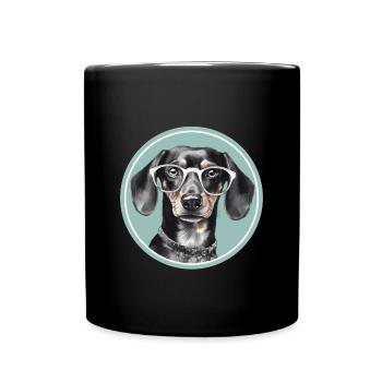 Süßer Dackel Hund mit Brille für Dackel-Fan - Tasse einfarbig - Schwarz - Vorne