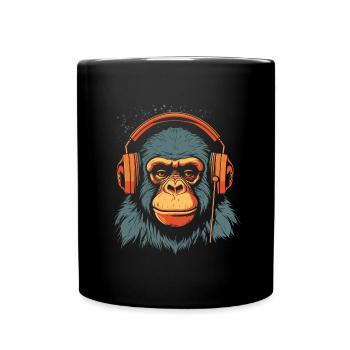 Schimpanse mit Kopfhörer Affe DJ Musik Festival - Tasse einfarbig - Schwarz - Vorne