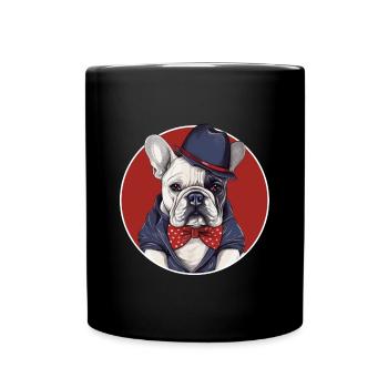 Drôle de chapeau de chien bouledogue français et nœud papillon - Mug uni - noir - Devant