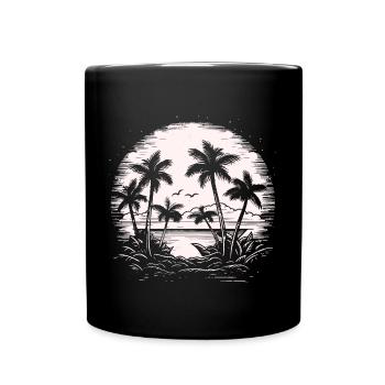Vintage Palmen Retro Sommer Sonnenuntergang - Tasse einfarbig - Schwarz - Vorne