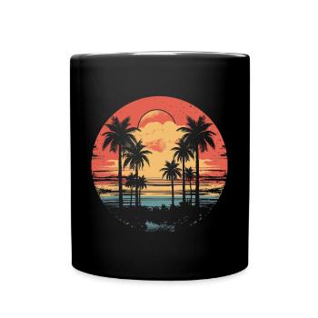 Vintage Palmen Retro Sommer Sonnenuntergang - Tasse einfarbig - Schwarz - Vorne