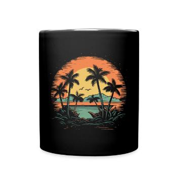 Vintage Palmen Retro Sommer Sonnenuntergang - Tasse einfarbig - Schwarz - Vorne
