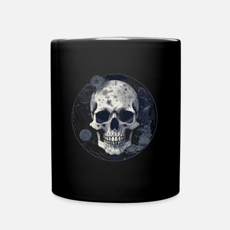 Totenkopf mit floralem Muster - Tasse einfarbig - Schwarz