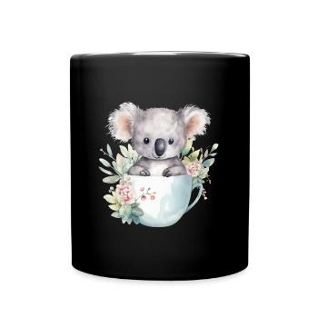 Koala souriant avec des fleurs dans une tasse - Mug uni - noir - Devant