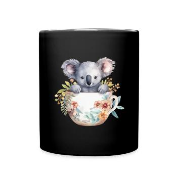 Koala mignon et mignon avec des fleurs dans une tasse - Mug uni - noir - Devant